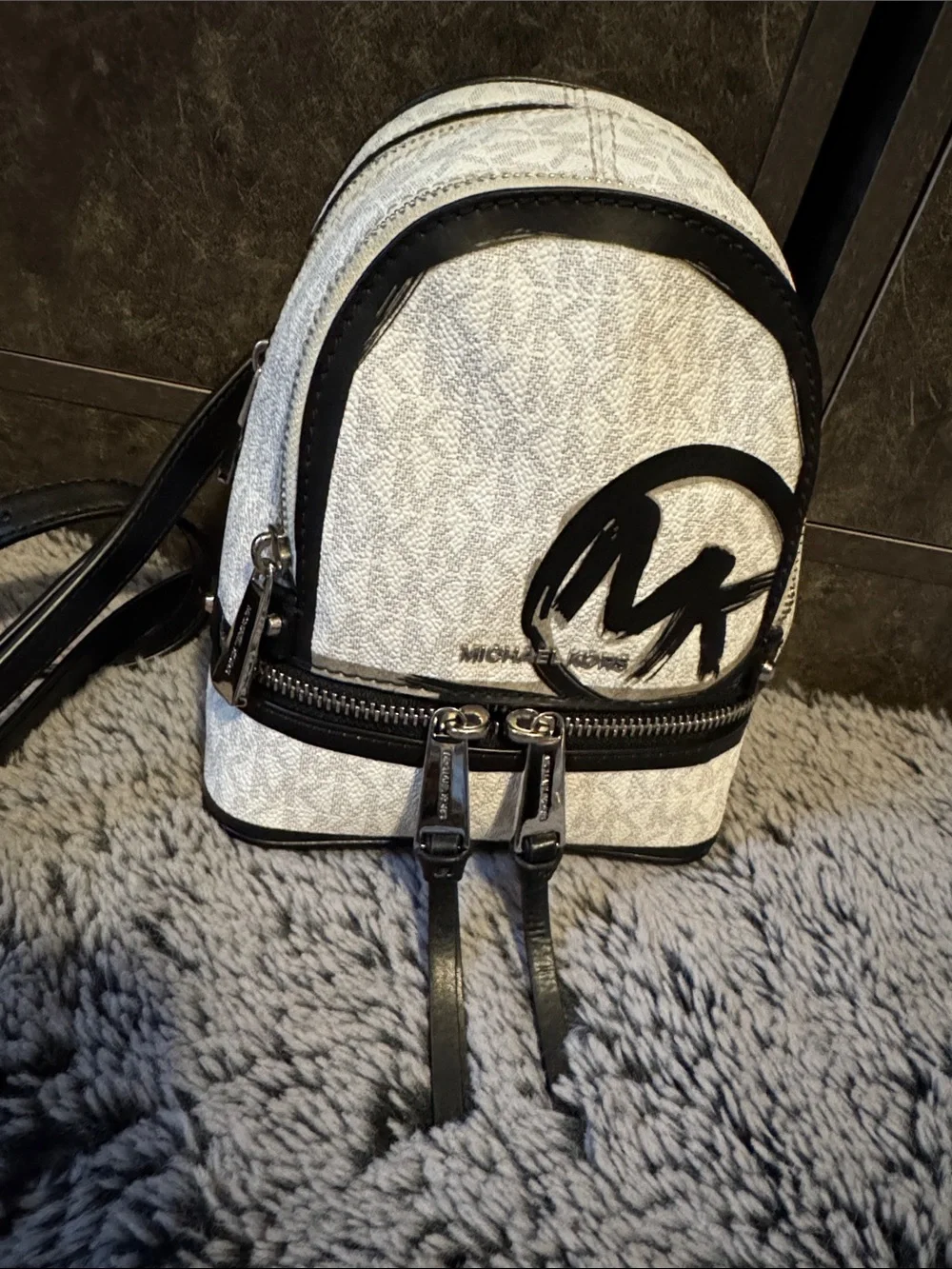 Michael Kors White and Black Logo Mini Backpack In Amazing Condition